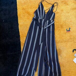 luxxel navy white stripped jumpsuit